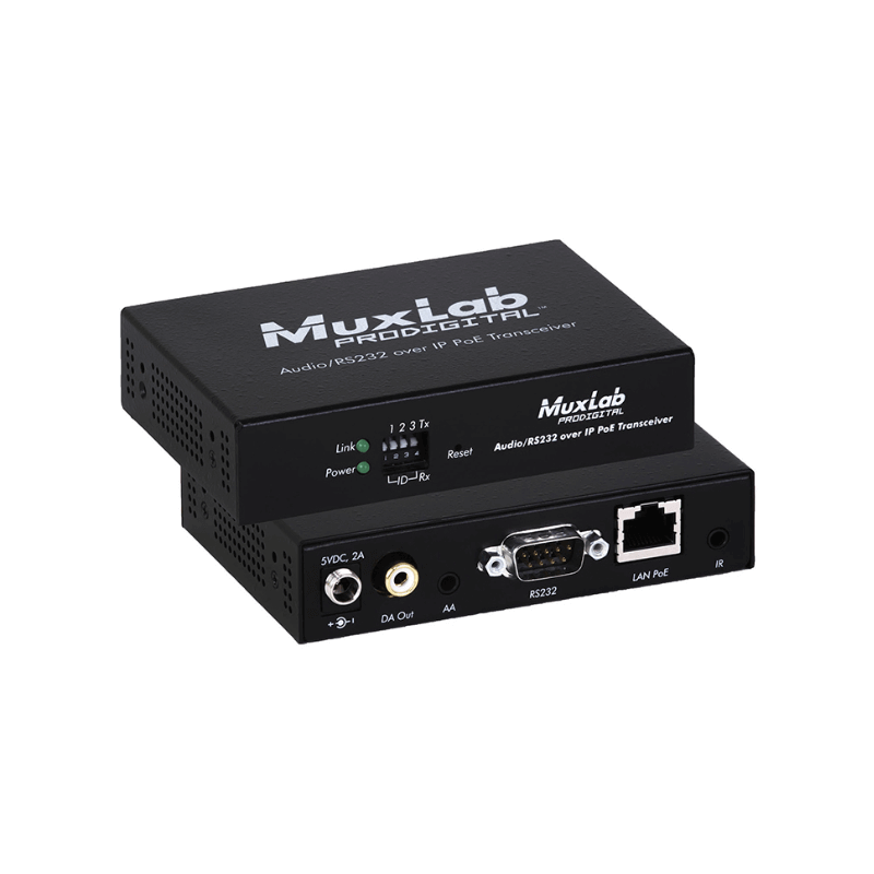 Подовжувач MuxLab провідний AUDIO / RS232 over IP PoE Transceiver 500755 (100 м) 