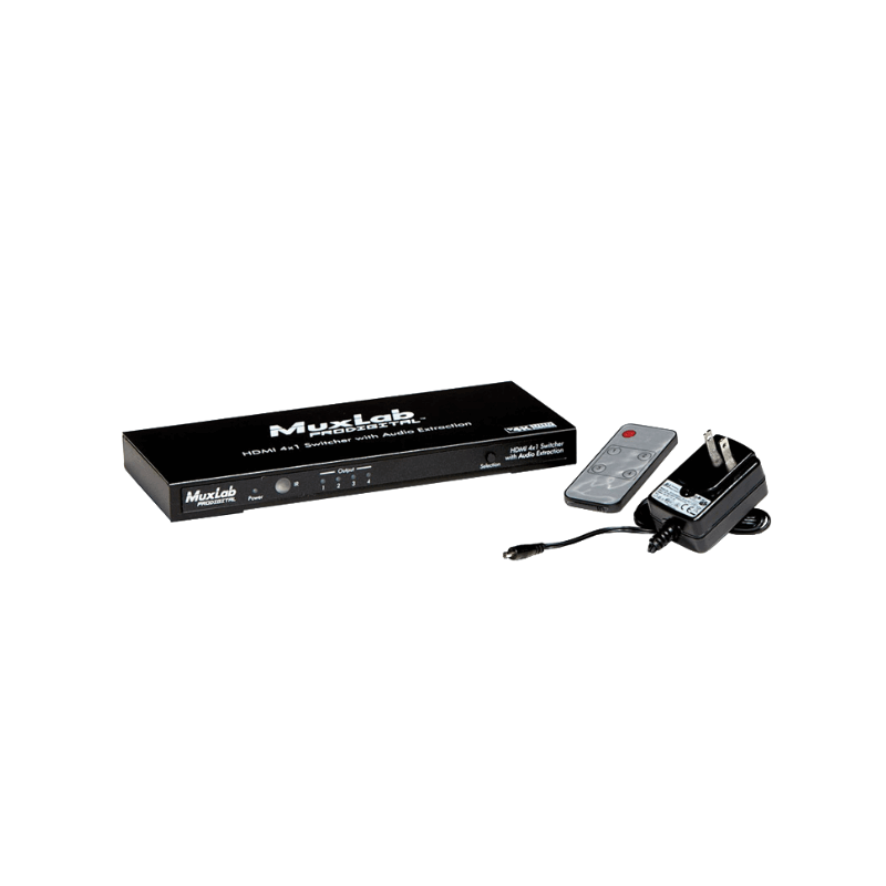 Комутатор HDMI 4X1 SWITCHER WITH AUDIO EXTRACTION, UHD-4K Muxlab 500430 